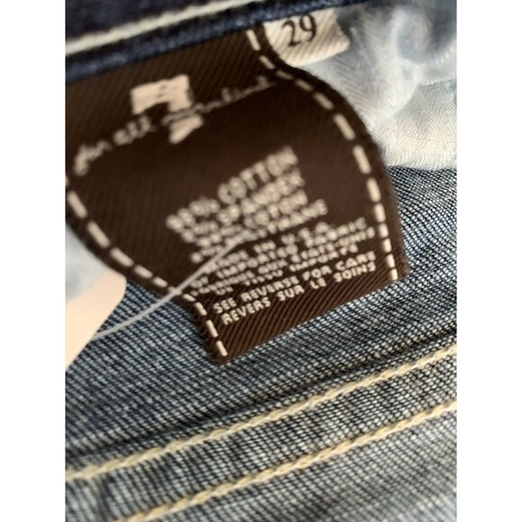 7FAMK Dojo Jeans Womens size 29 Distressed Patch Grunge Flared Low Rise Blue - Picture 6 of 6